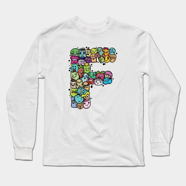 Alphabet Monster Doodle Letter F Monogram Long Sleeve T-Shirt by Irene Koh Studio